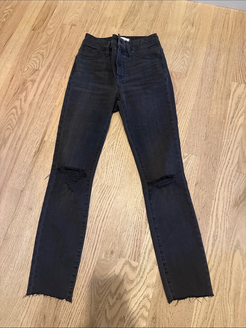 Madewell Black Skinny Jeans with Knee Rips